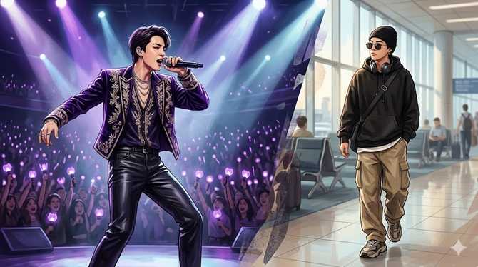 空港とステージで見るBTSメンバーのスタイルの違いと共通点 2