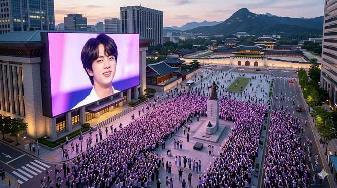방탄소년단 진, 키윙 5회차 레이스 1위…광화문 초대형 전광판 장식 2