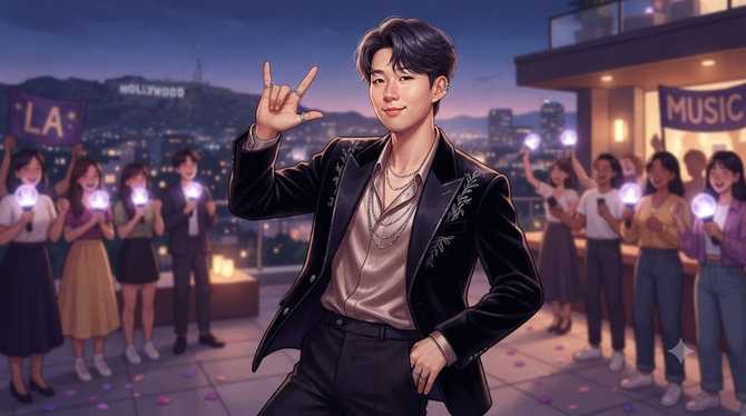 BTS 지민, LA에서 빛난 'the night's standout' 모습과 손흥민 세리머니 화제